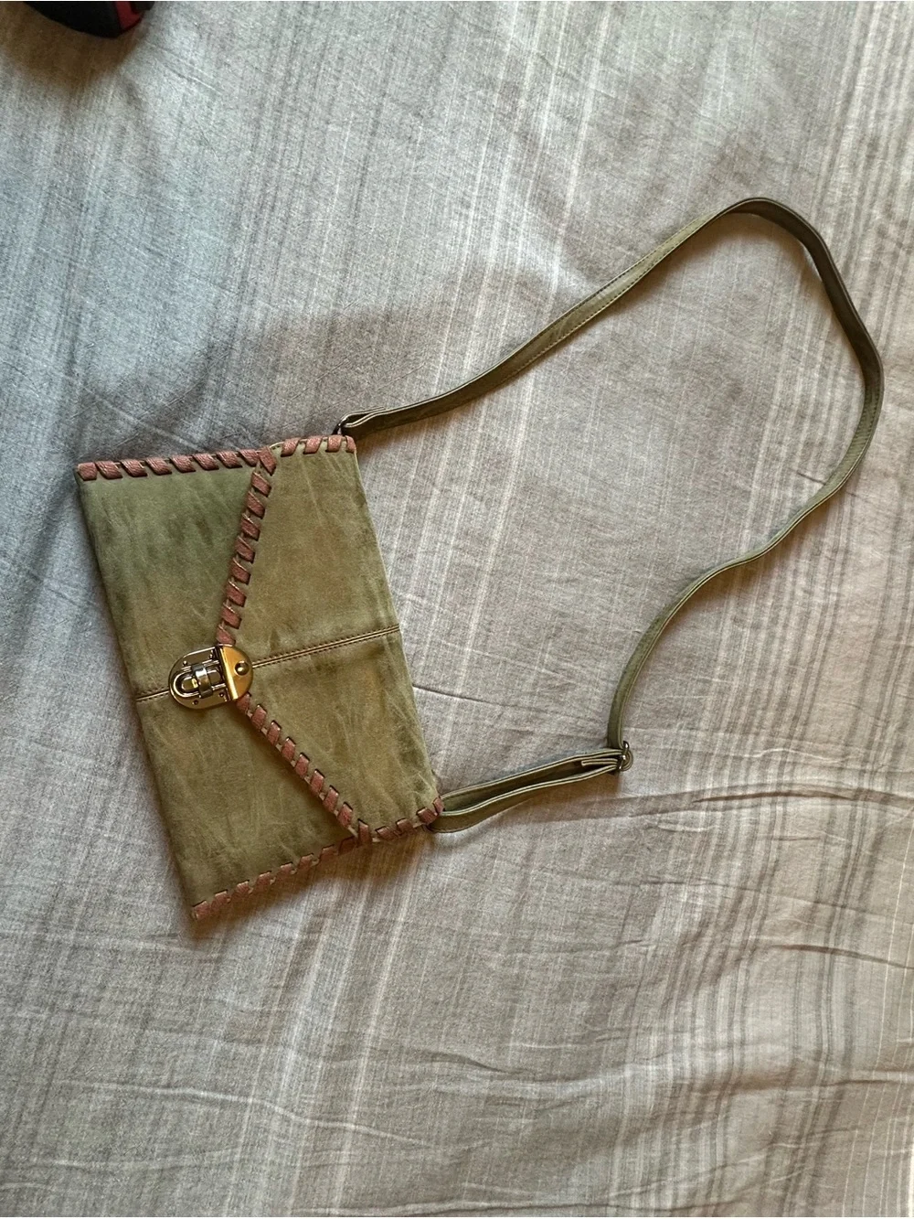 Sydney Love Olive Suede Crossbody with Brown Woven Trim